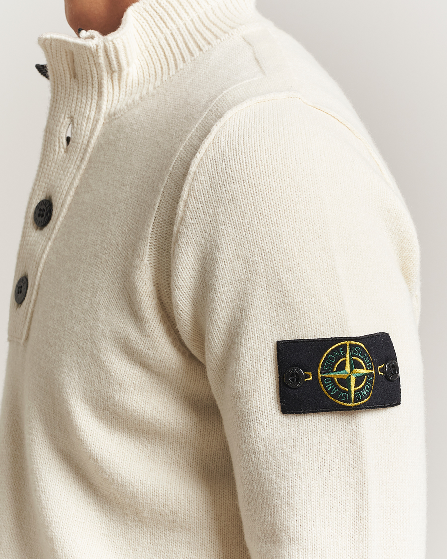 Stone Island Knitted Lambswool Half Button Zip Ivory at CareOfCarl.com