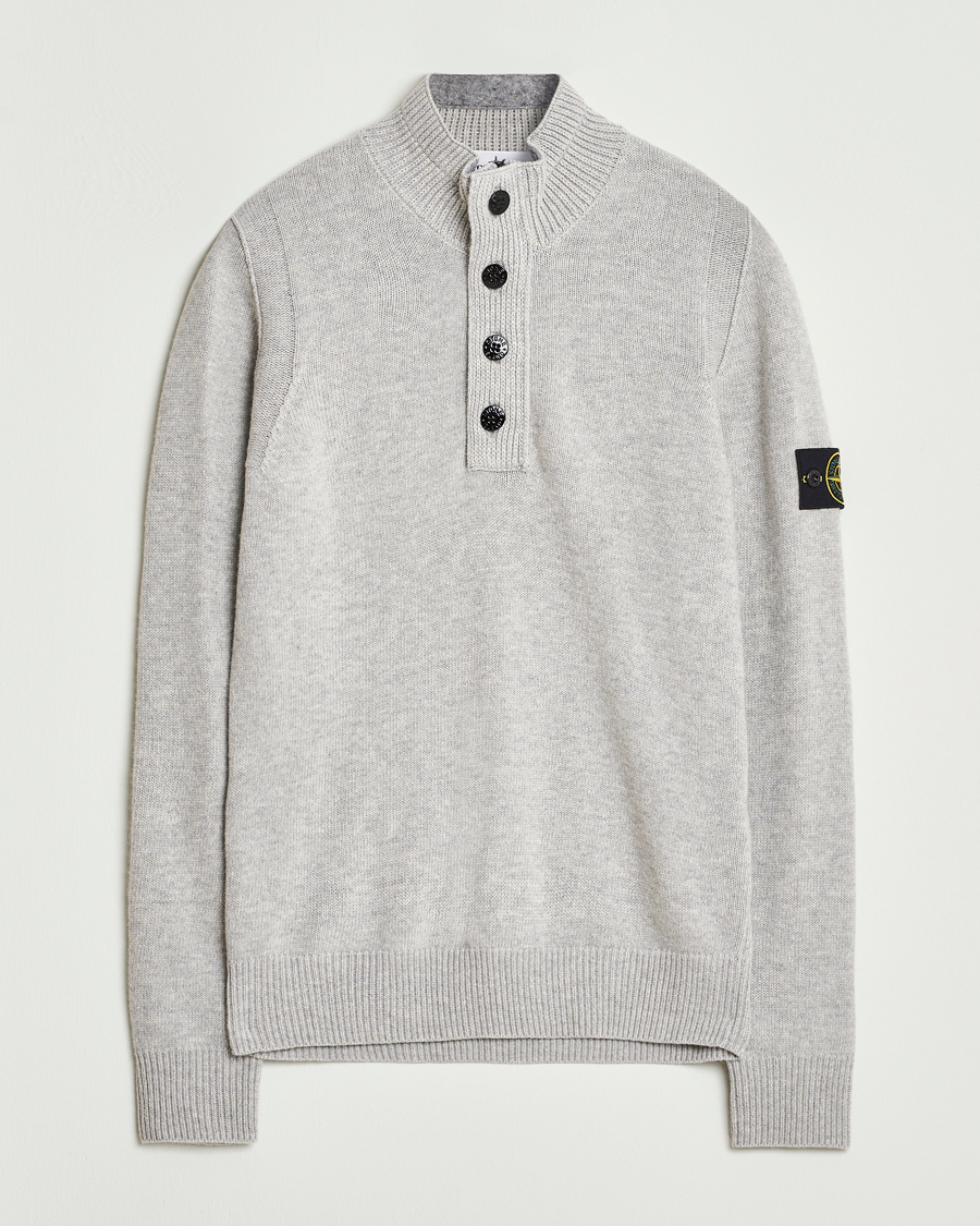 Men | Sweaters & Knitwear | Stone Island | Knitted Lambswool Half Button Zip Grey Melange