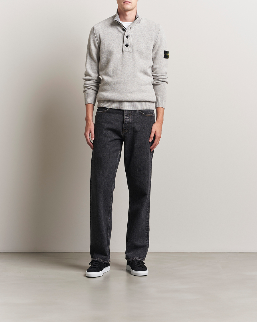 Men | Sweaters & Knitwear | Stone Island | Knitted Lambswool Half Button Zip Grey Melange