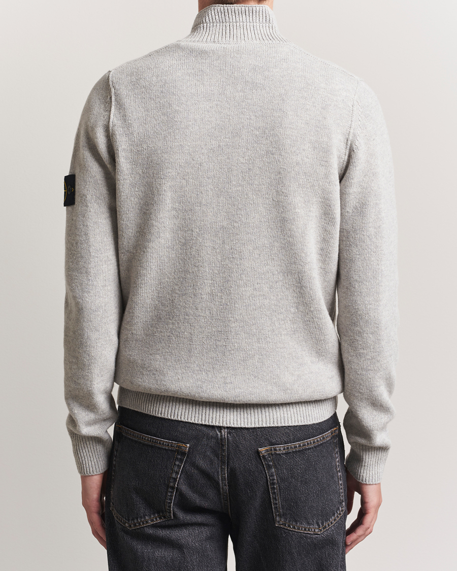 Men | Sweaters & Knitwear | Stone Island | Knitted Lambswool Half Button Zip Grey Melange