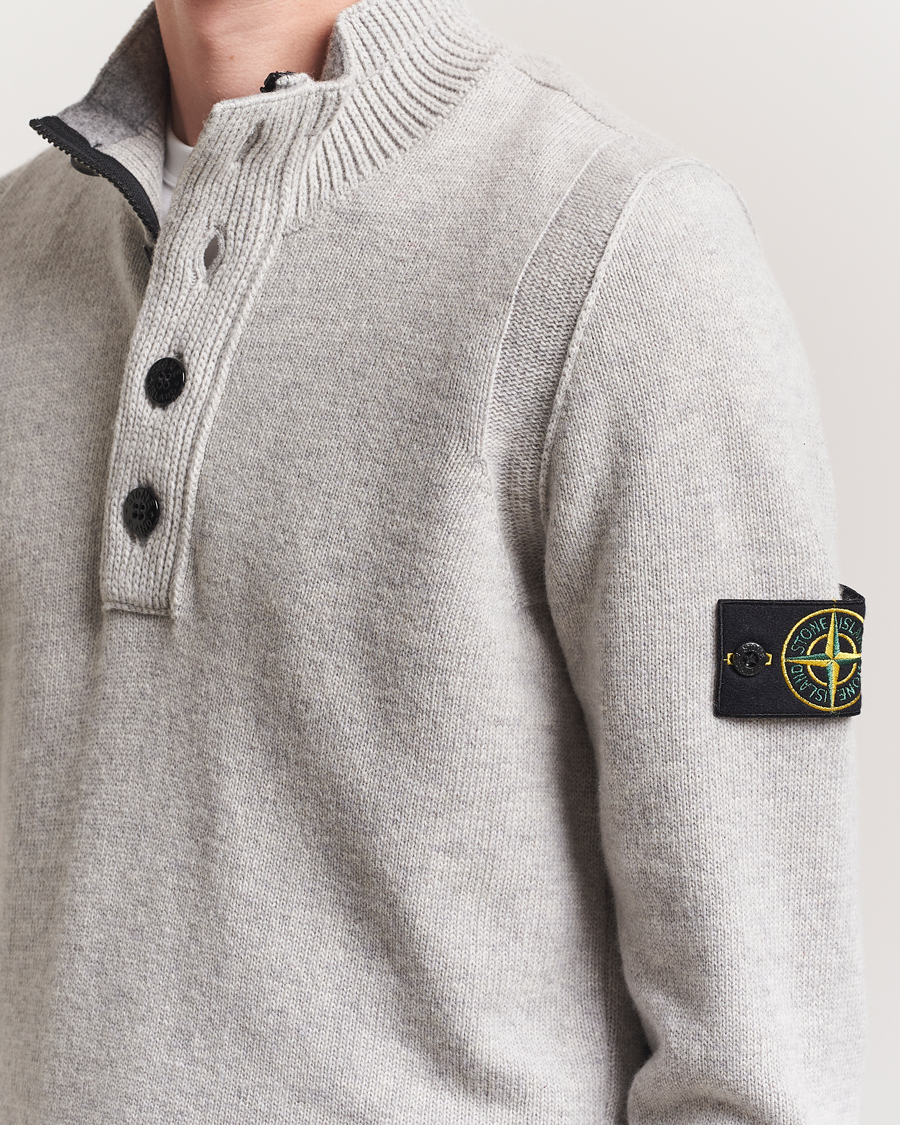 Men | Sweaters & Knitwear | Stone Island | Knitted Lambswool Half Button Zip Grey Melange