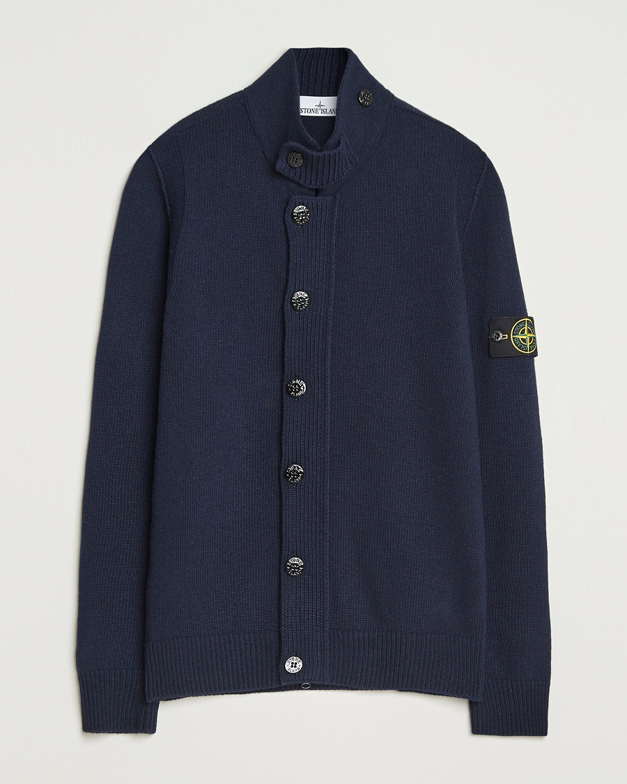 Men | Sweaters & Knitwear | Stone Island | Knitted Lambswool Zip Cardigan Navy