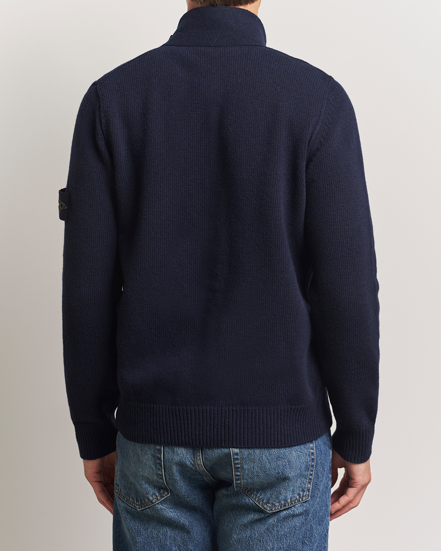 STONE  ネイビー フルジップセーター Navy Blue Crewneck Sweater with Stitch Details 508A3 LAMBSWOOL