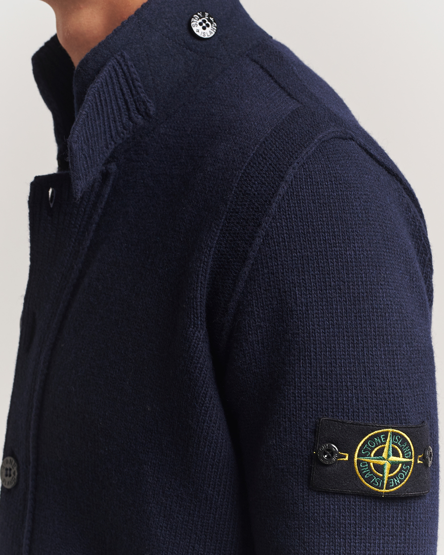 Stone Island Knitted Lambswool Zip Cardigan Navy at CareOfCarl.com