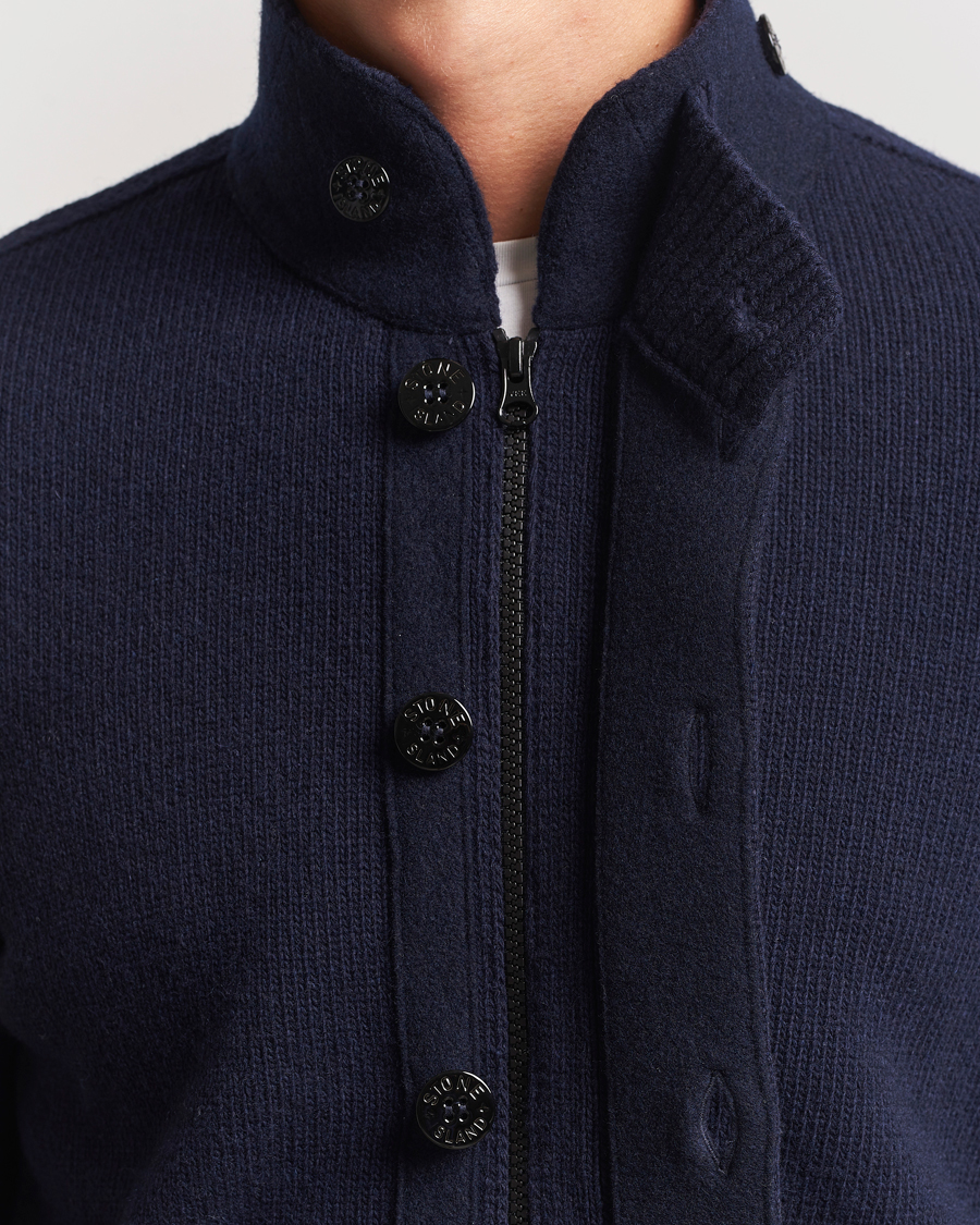 Stone Island Knitted Lambswool Zip Cardigan Navy at CareOfCarl.com