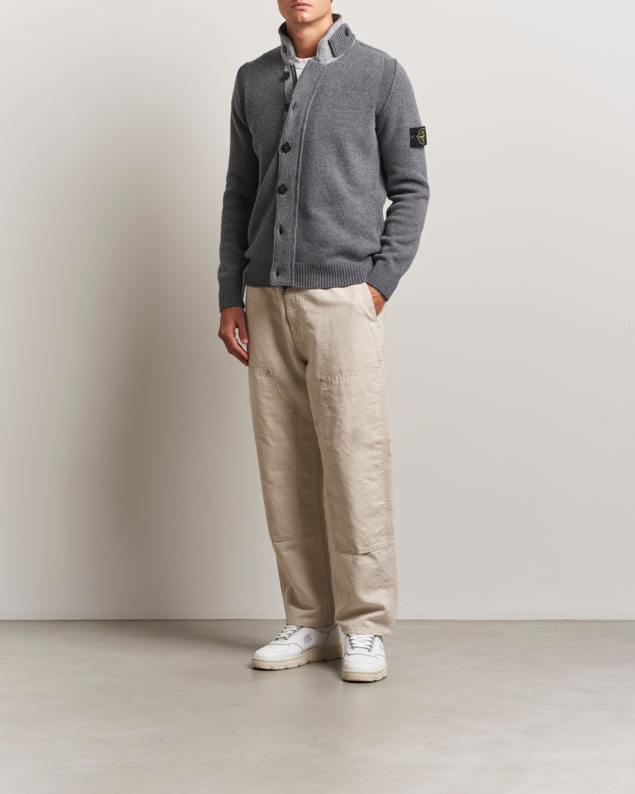 Stone Island Knitted Lambswool Zip Cardigan Cement Melange at