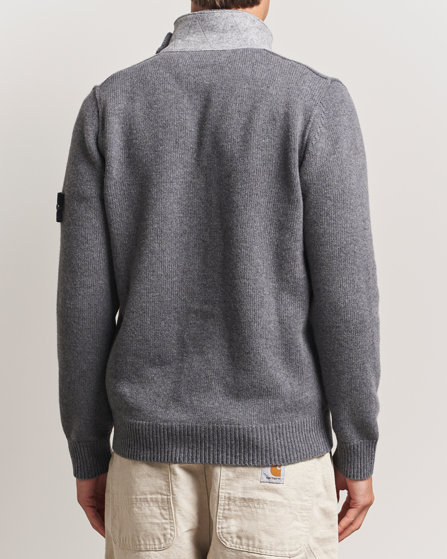 Stone Island Knitted Lambswool Zip Cardigan Cement Melange at