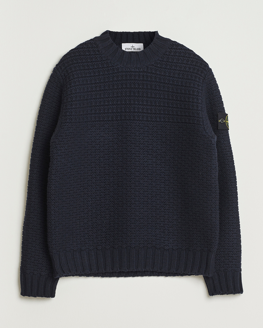 Men | Sweaters & Knitwear | Stone Island | Mixed Stiches Wool Knitted Crew Neck Navy