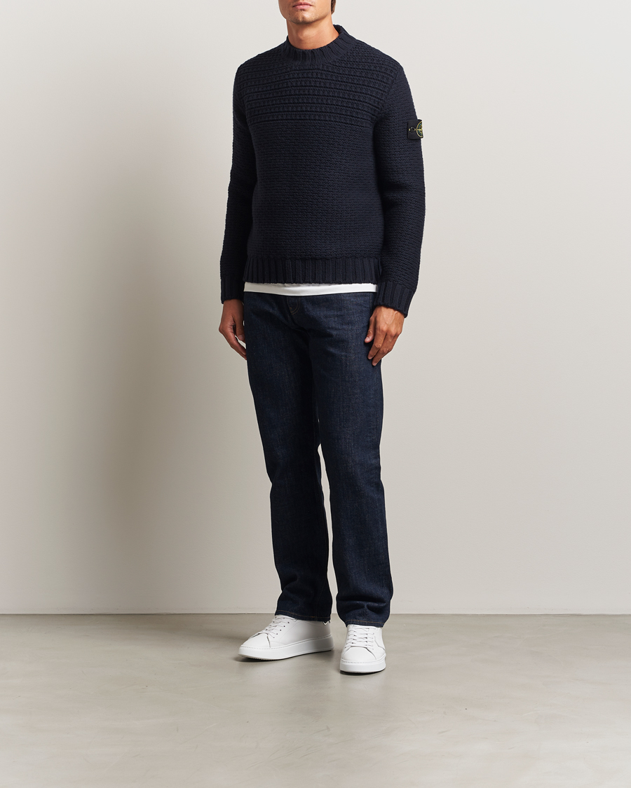 トップス stone  crew neck knit sweater navy Stone Island Crew Neck Knitted Cotton Pullover - DeeCee style