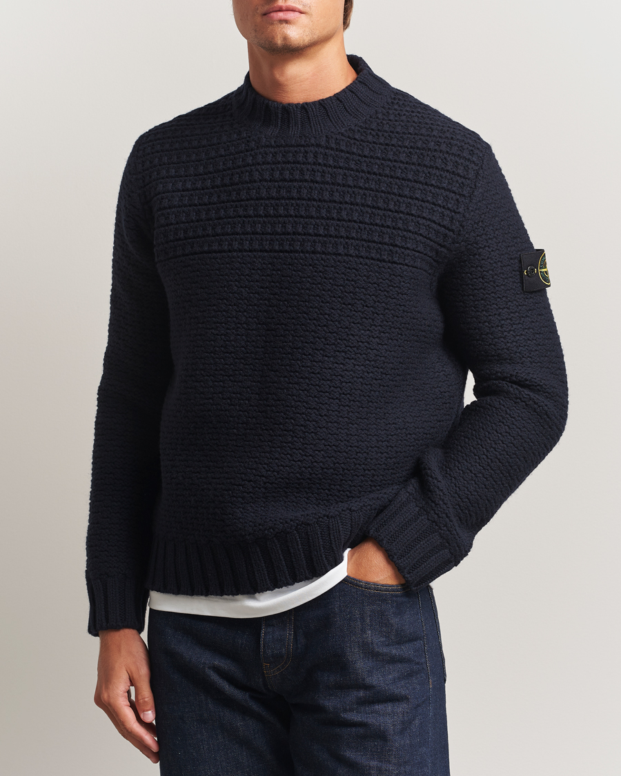 トップス stone  crew neck knit sweater navy Stone Island Mixed Stiches Wool Knitted Crew Neck Navy at