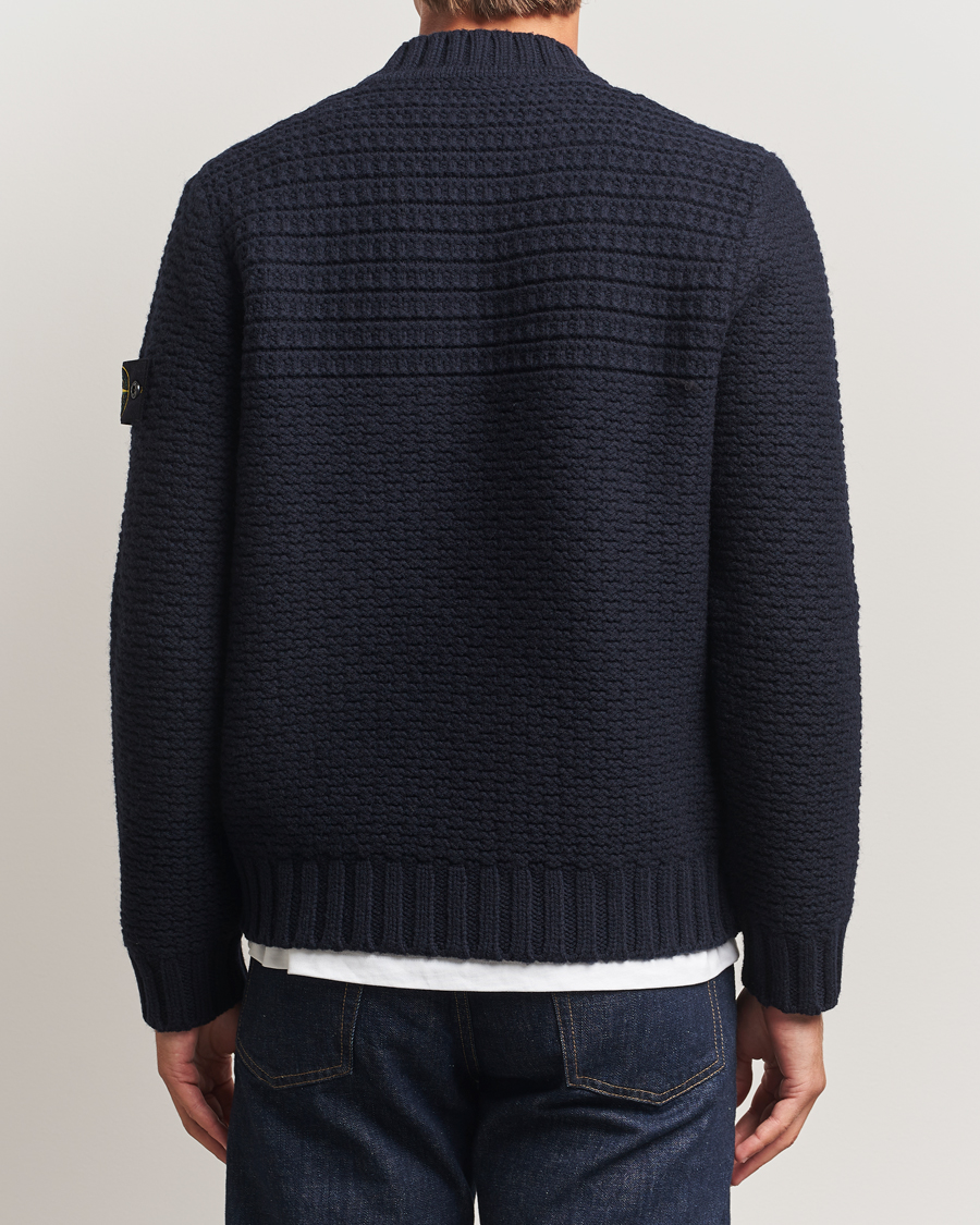 Stone Island Mixed Stiches Wool Knitted Crew Neck Navy at