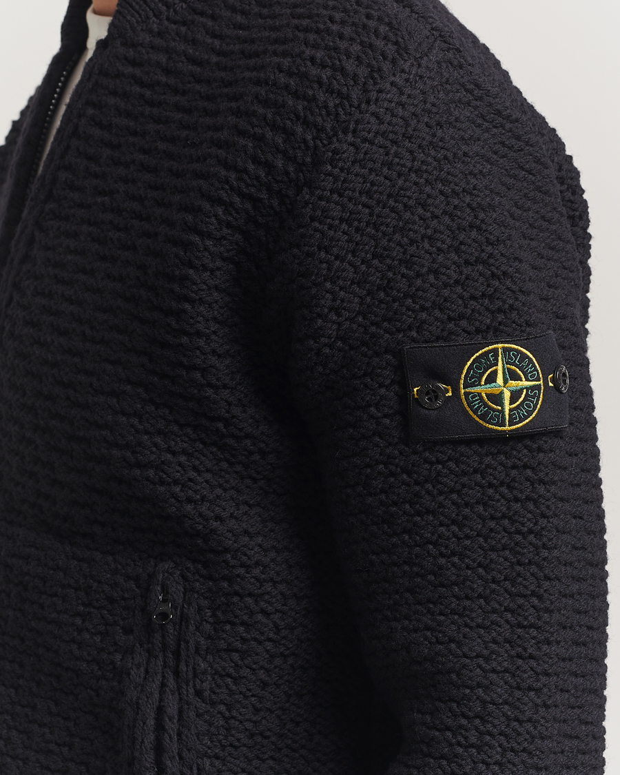 Stone Island Mixed Stiches Wool Knitted Zip Cardigan Black at