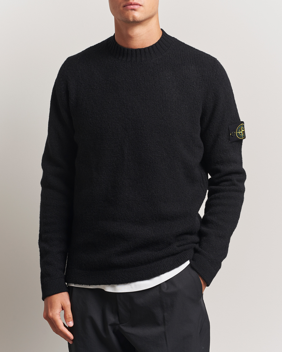 Stone Island Brushed Knitted Wool Crew Neck Black at CareOfCarl.com