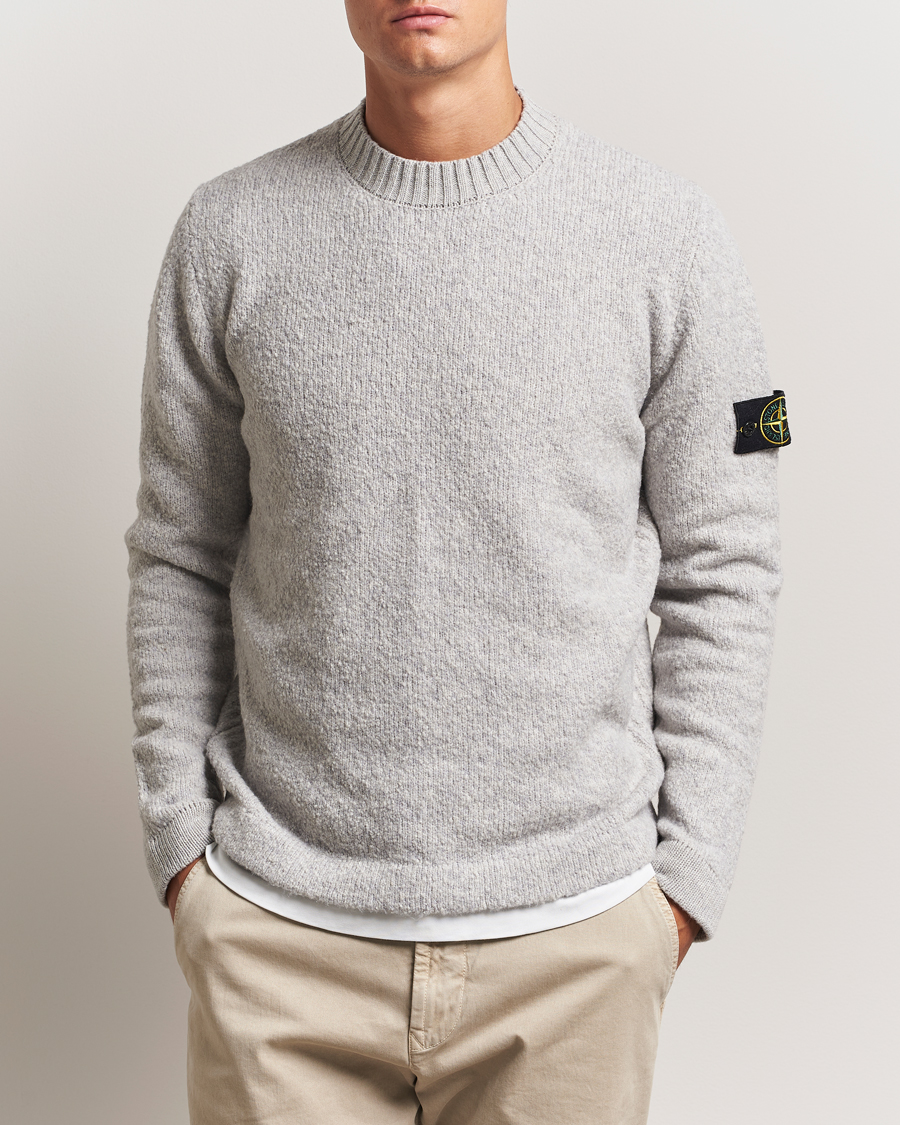 Stone Island Brushed Knitted Wool Crew Neck Grey Melange at