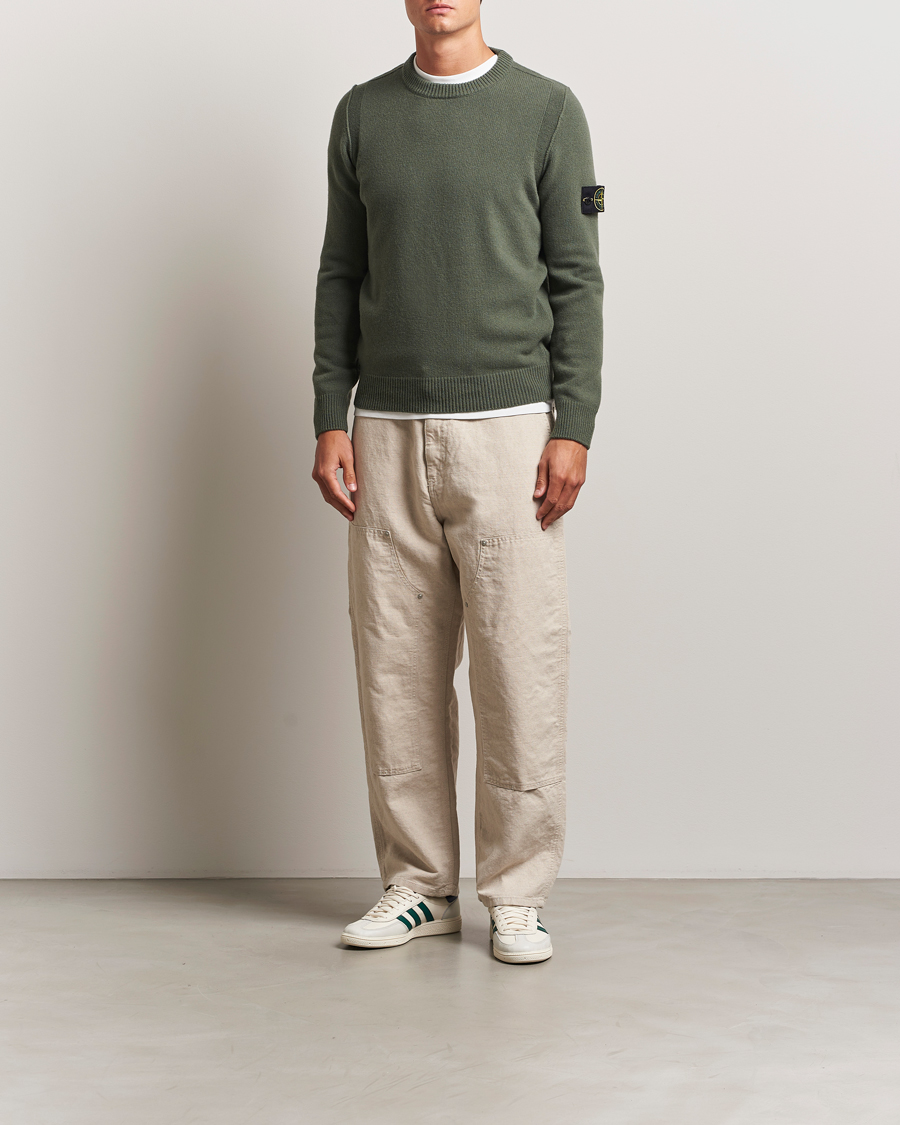 Stone Island Knitted Lambswool Crew Neck Military Green at