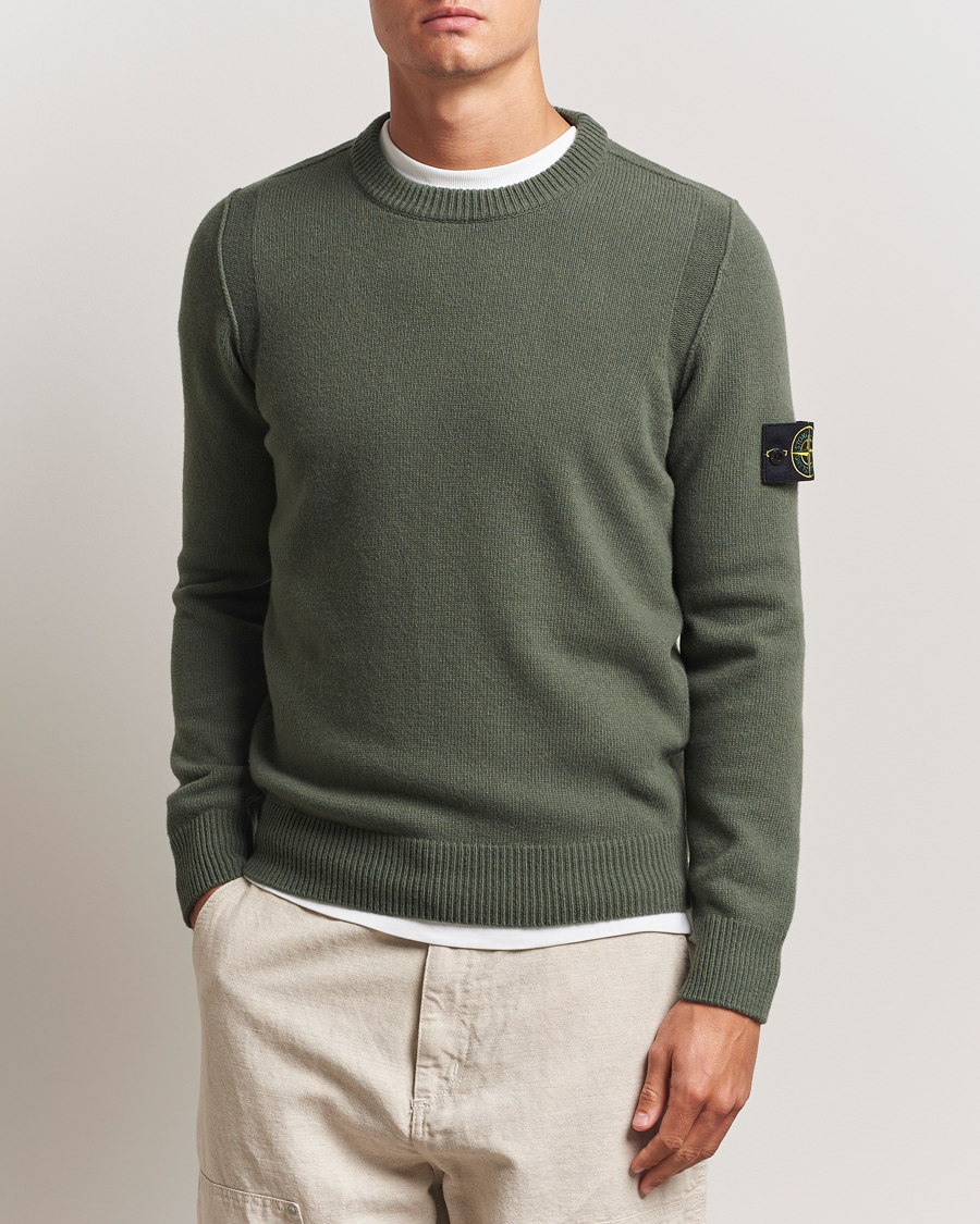 Stone Island Knitted Lambswool Crew Neck Military Green at