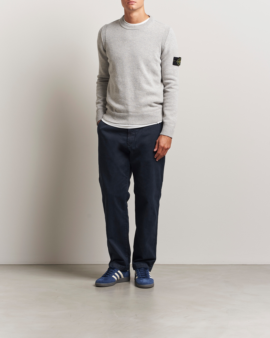 Men | Sweaters & Knitwear | Stone Island | Knitted Lambswool Crew Neck Grey Melange