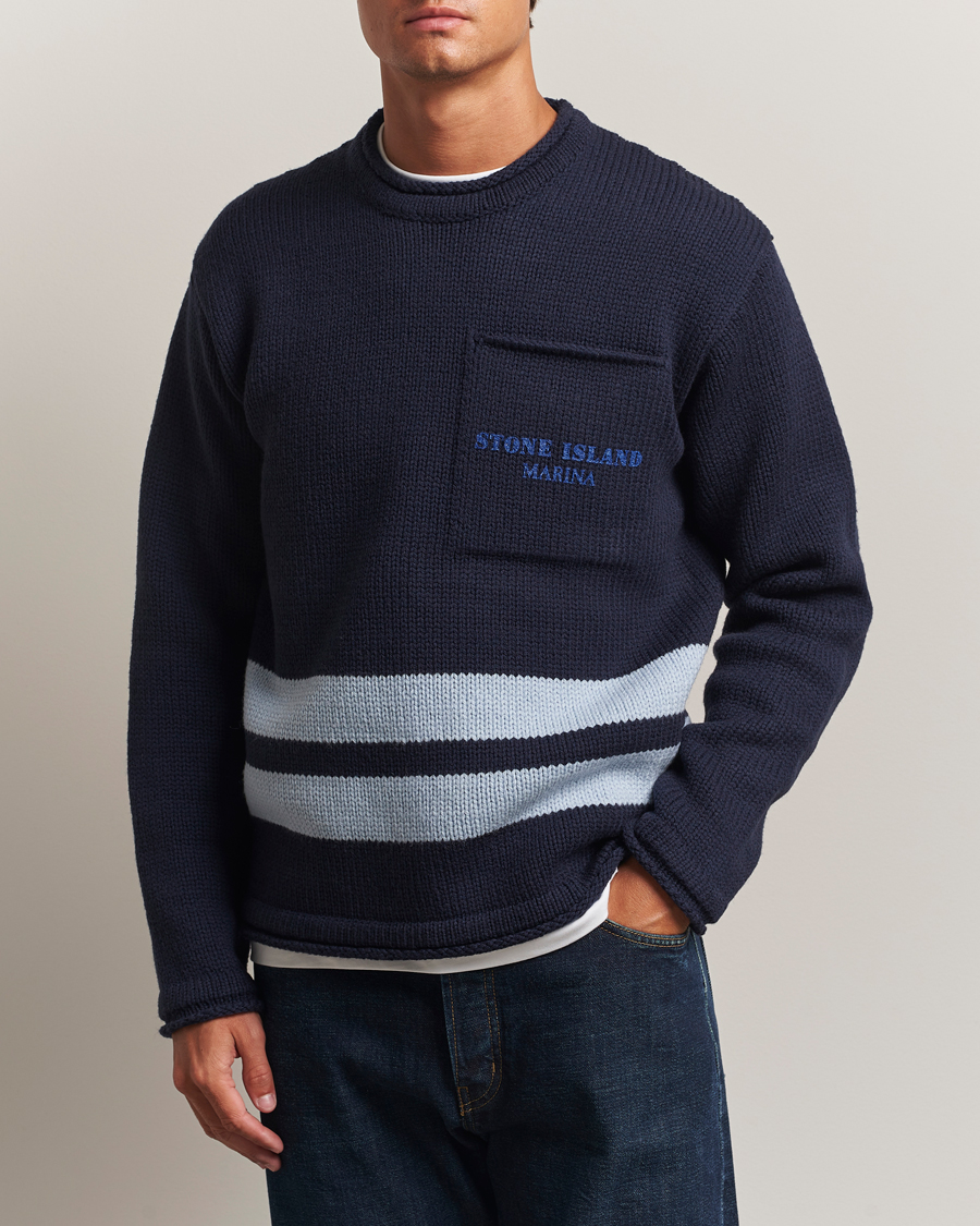 トップス stone  crew neck knit sweater navy Stone Island Mixed Stiches Wool Knitted Crew Neck Navy at