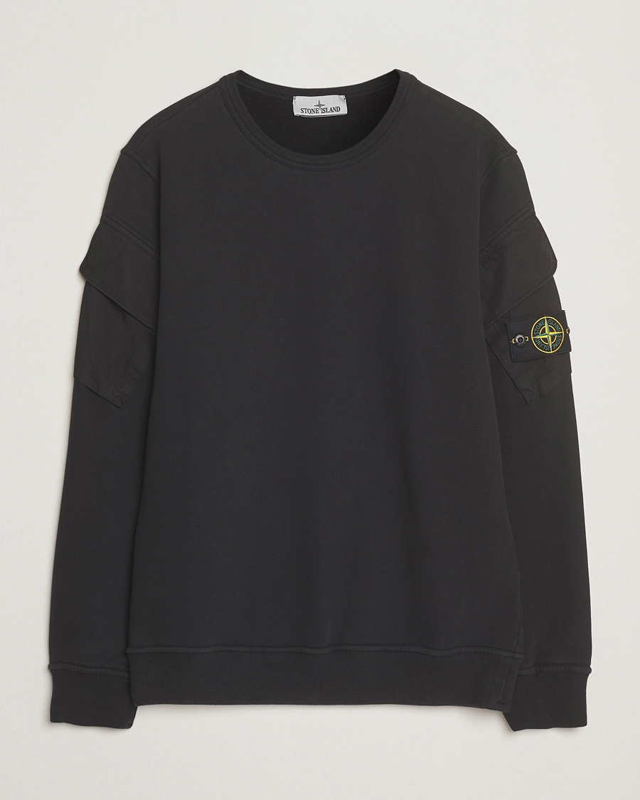 Men | Sweaters & Knitwear | Stone Island | Organic Cotton Fleece Arm Pocket Sweatshirt Black