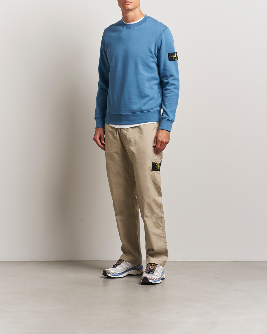 Stone Island Garment Dyed Fleece Sweatshirt Blue Acciaio at