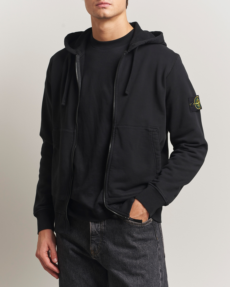 Stone Island Garment Dyed Fleece Full-Zip Hood Black at CareOfCarl.com