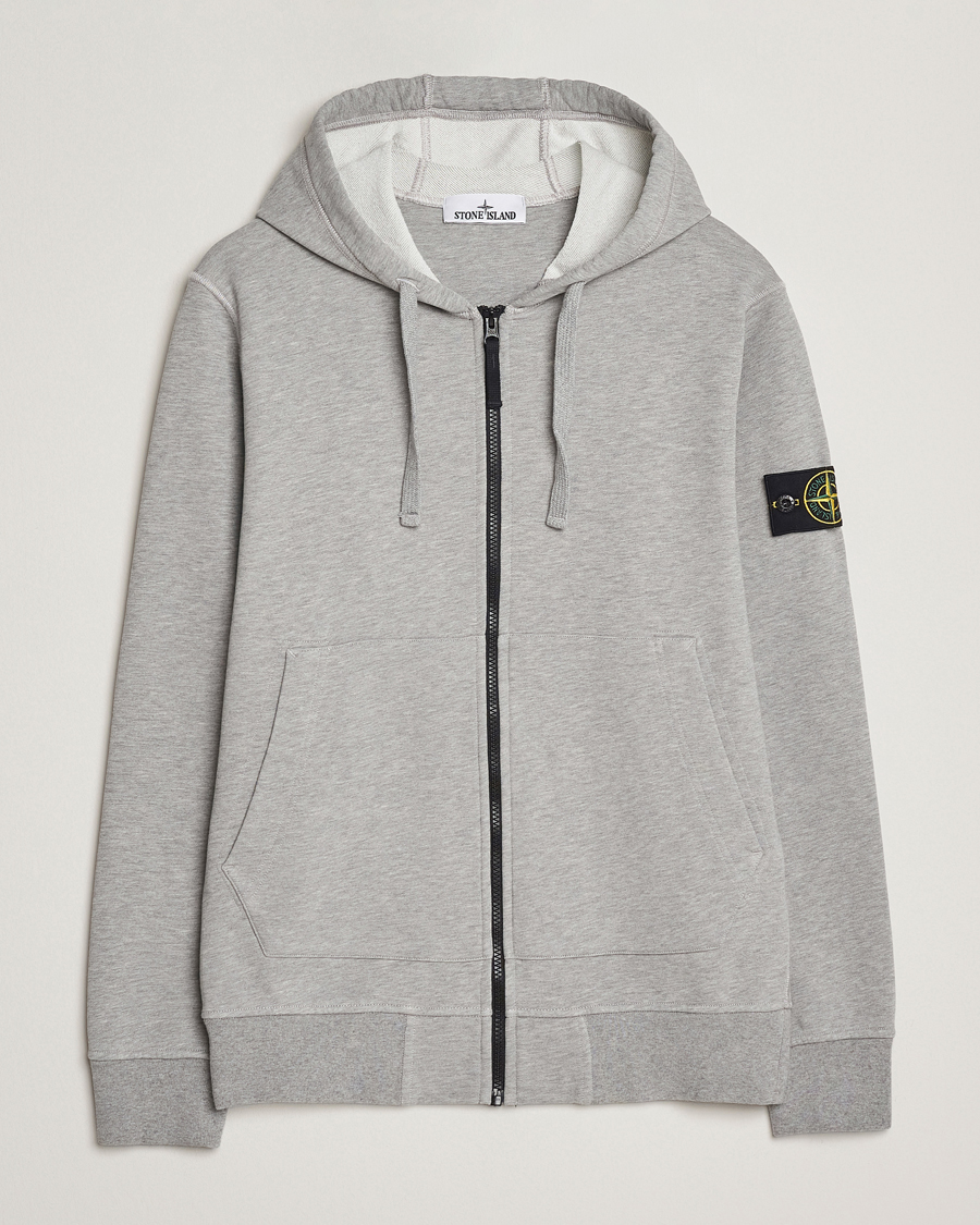 Men | Sweaters & Knitwear | Stone Island | Garment Dyed Fleece Full-Zip Hood Grey Melange