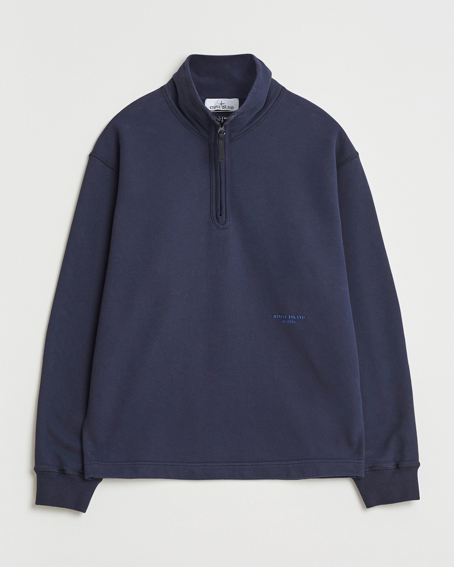 Stone Island Marina Brushed Organic Cotton Half-Zip Navy at