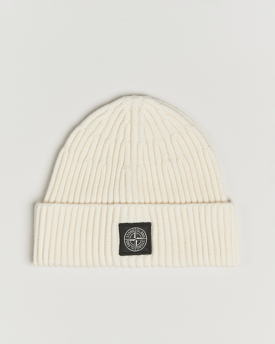 Men | Stone Island Full Rib Wool Beanie Ivory | Stone Island | Full Rib Wool Beanie Ivory