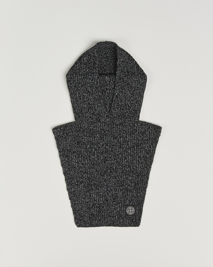 Men | Stone Island Reflective Cotton Knit Balaclava Black Melange | Stone Island | Reflective Cotton Knit Balaclava Black Melange