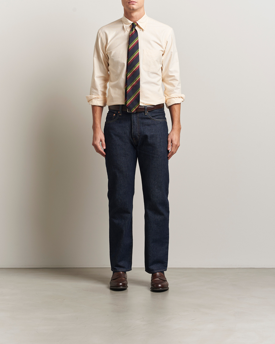 Men | Shirts | Kamakura Shirts | Vintage Ivy Oxford Button Down Shirt Yellow Stripe