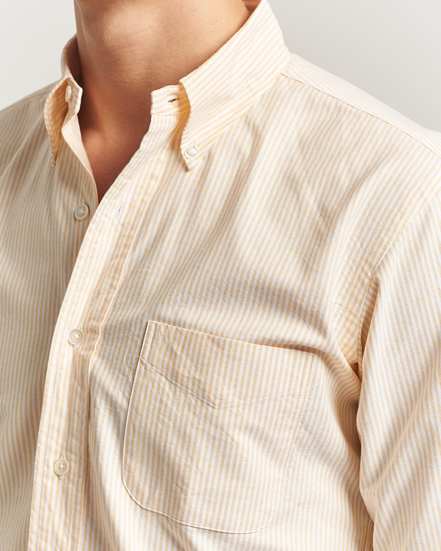 Men | Shirts | Kamakura Shirts | Vintage Ivy Oxford Button Down Shirt Yellow Stripe