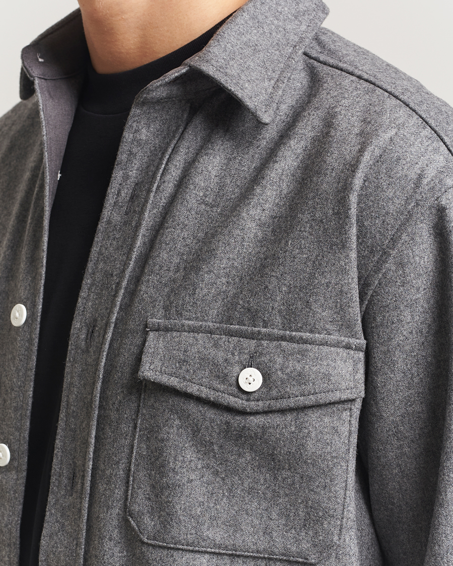 Men | Shirts | Kamakura Shirts | Wool Flannel CPO Shirt Grey Melange