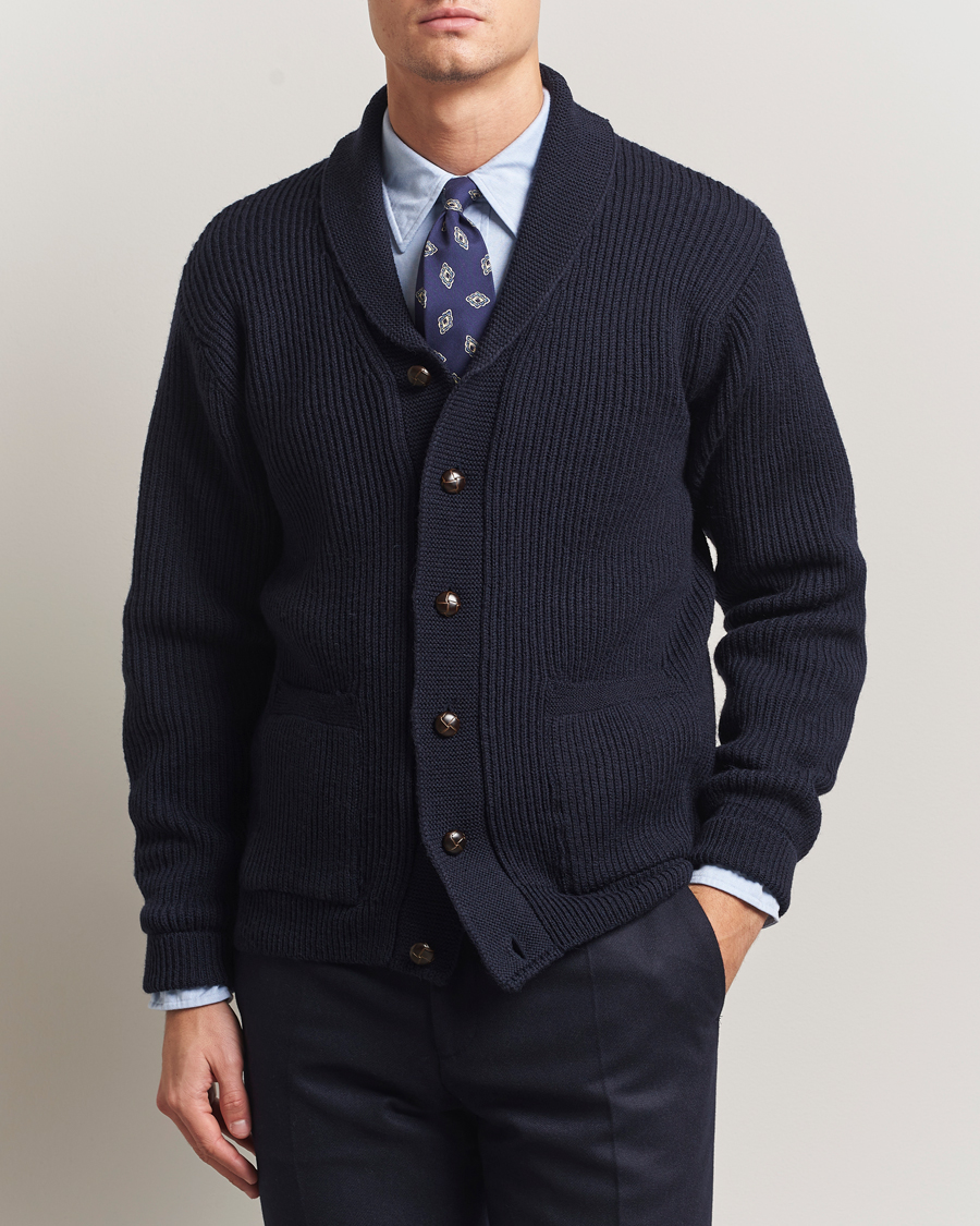 Kamakura Shirts McQueen Shawl Collar Cardigan Navy at CareOfCarl.com