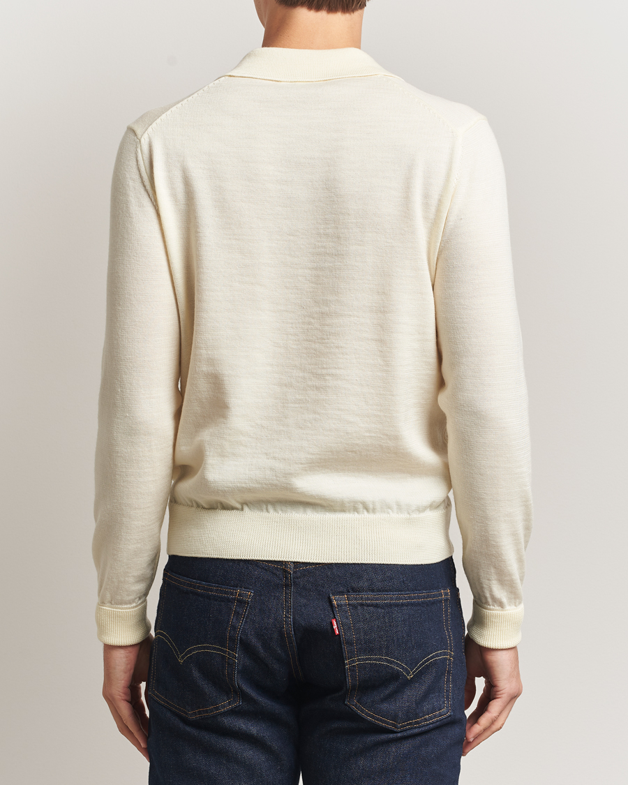 Men | Sweaters & Knitwear | Kamakura Shirts | Long Sleeve Knitted Polo Off White