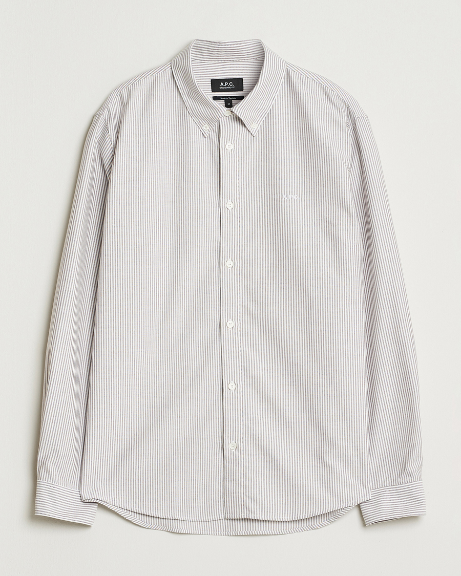 Men | Shirts | A.P.C. | Greg Striped Oxford Shirt Burgundy/White