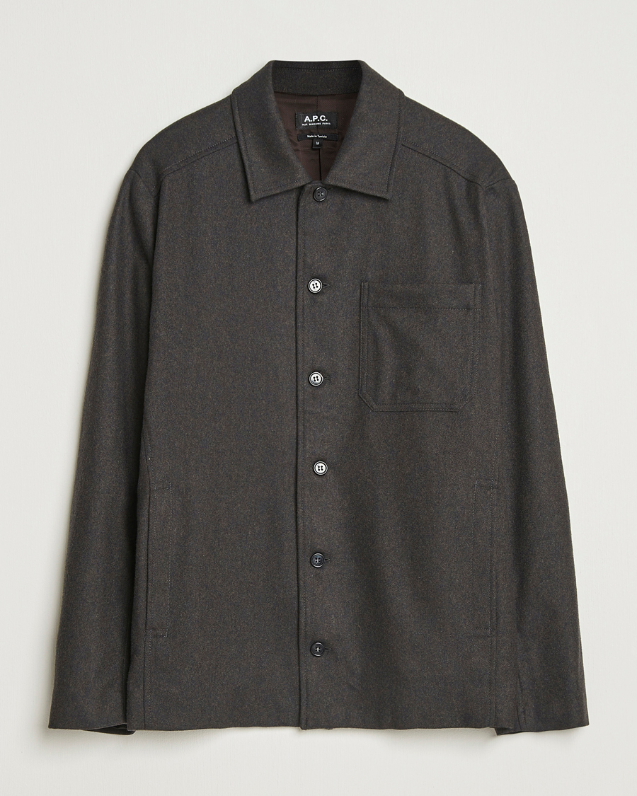 A.P.C. Jamie Wool Flannel Shirt Jacket Dark Brown at CareOfCarl.com