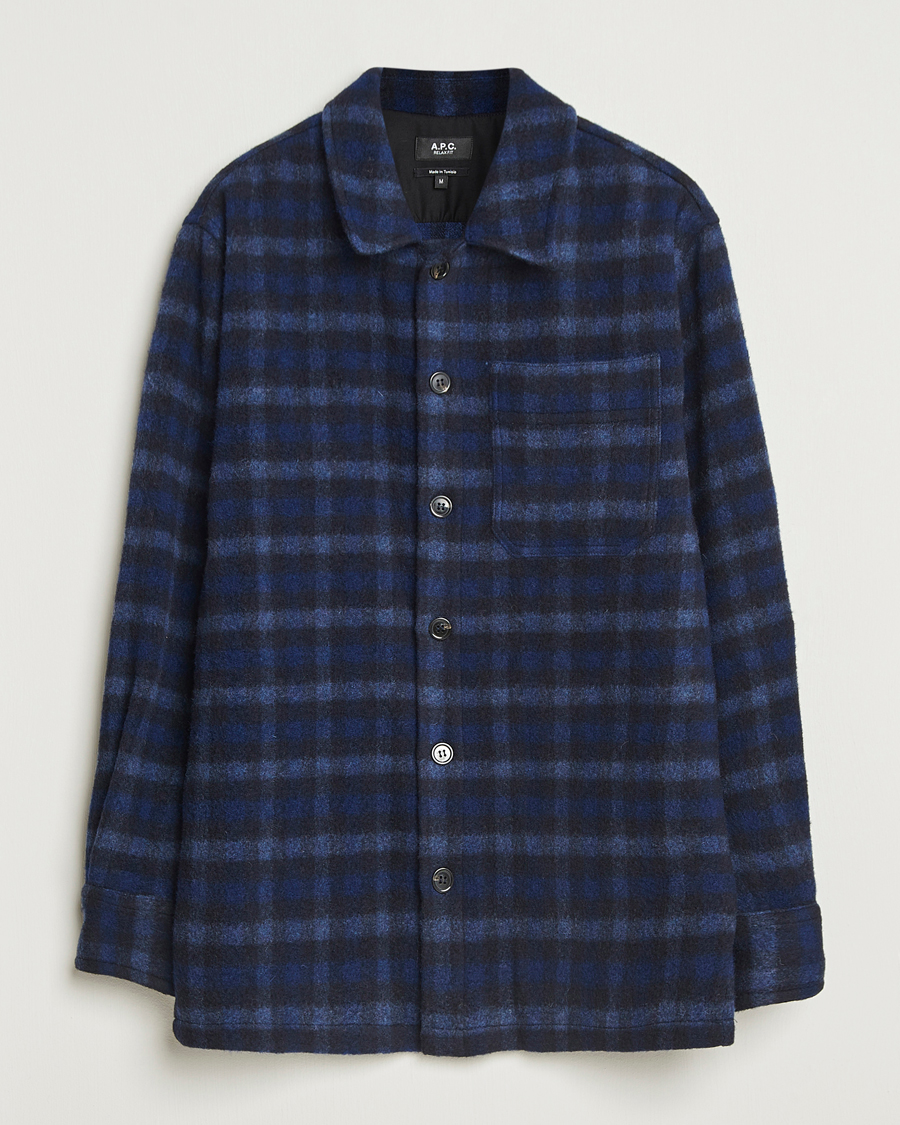 A.P.C. Stanley Wool Checked Shirt Jacket Dark Navy at CareOfCarl.com
