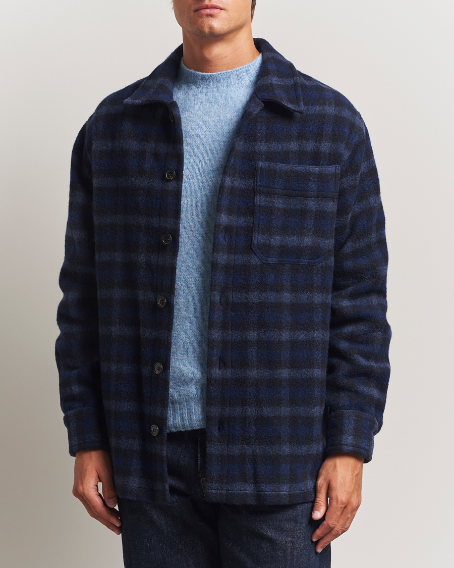 A.P.C. Stanley Wool Checked Shirt Jacket Dark Navy at CareOfCarl.com