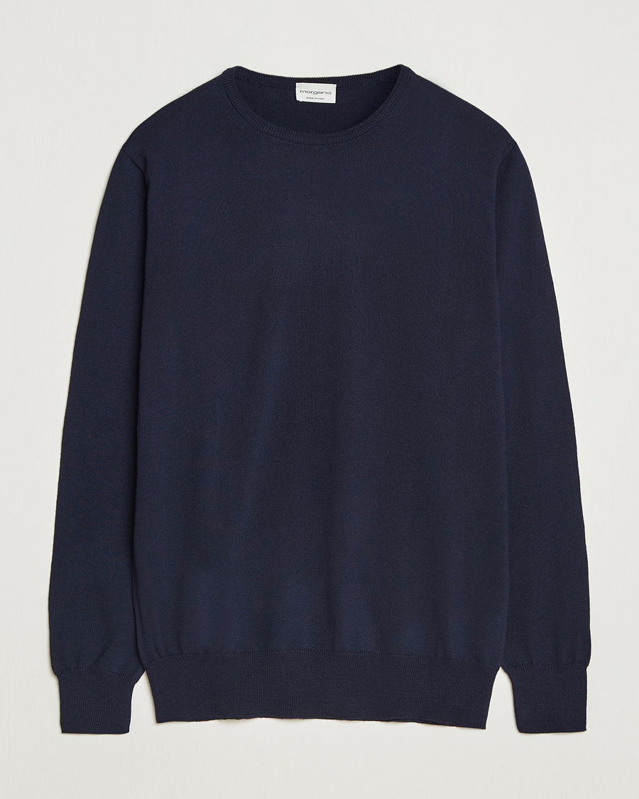 Men | Sweaters & Knitwear | Morgano | Extra Fine Merino Wool Crewneck Navy