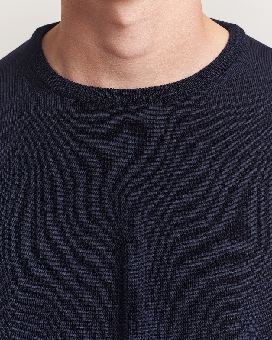 Men | Sweaters & Knitwear | Morgano | Extra Fine Merino Wool Crewneck Navy