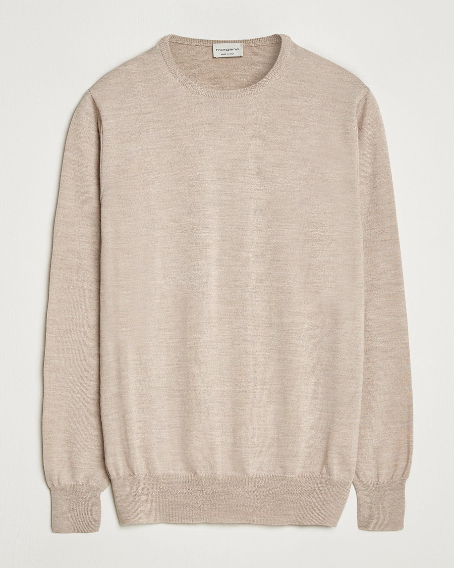 Men | Sweaters & Knitwear | Morgano | Extra Fine Merino Wool Crewneck Beige