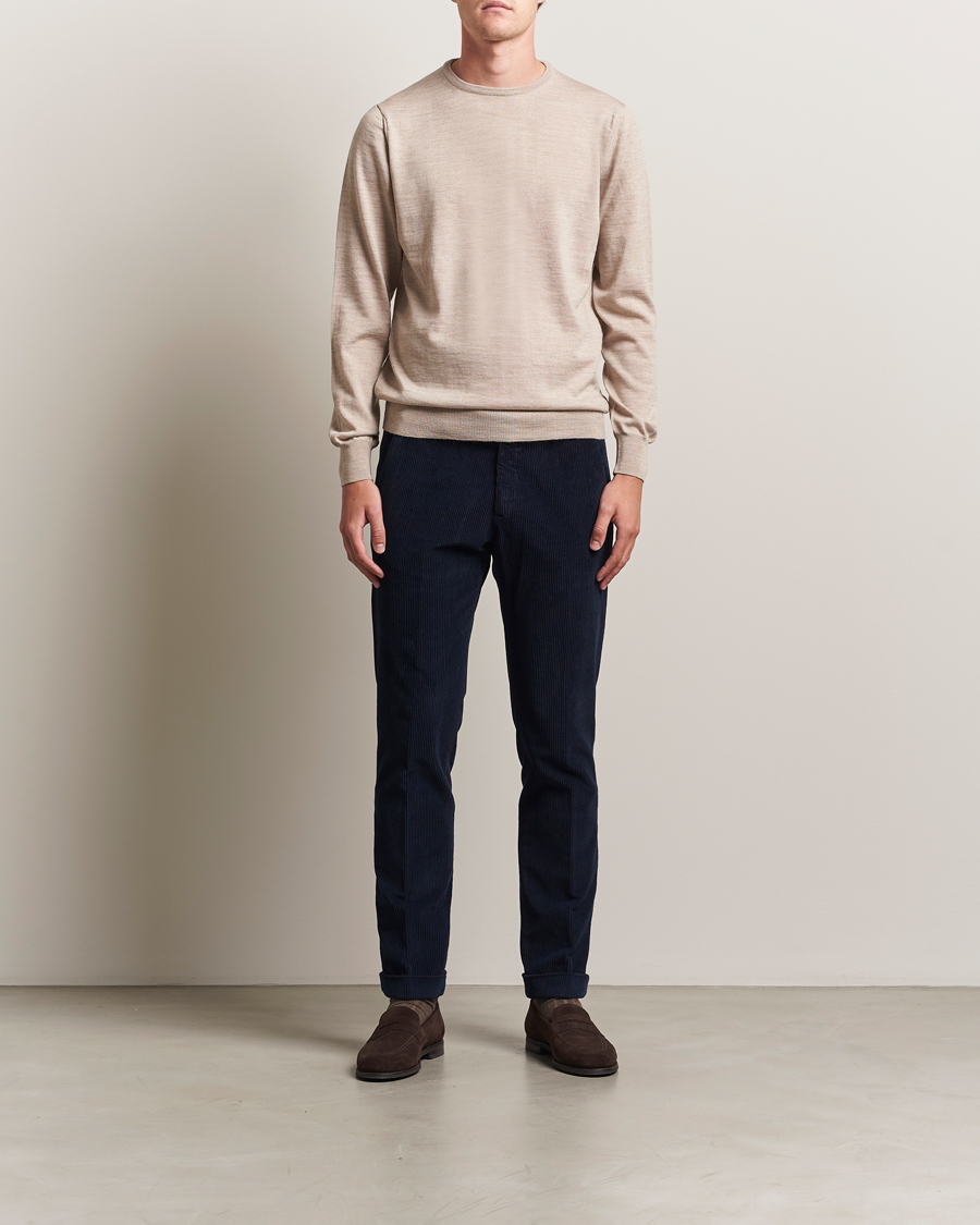Men | Sweaters & Knitwear | Morgano | Extra Fine Merino Wool Crewneck Beige