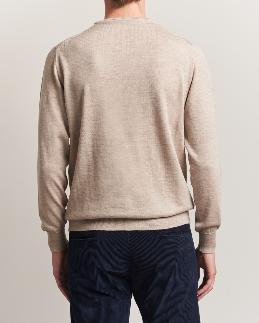 Men | Sweaters & Knitwear | Morgano | Extra Fine Merino Wool Crewneck Beige