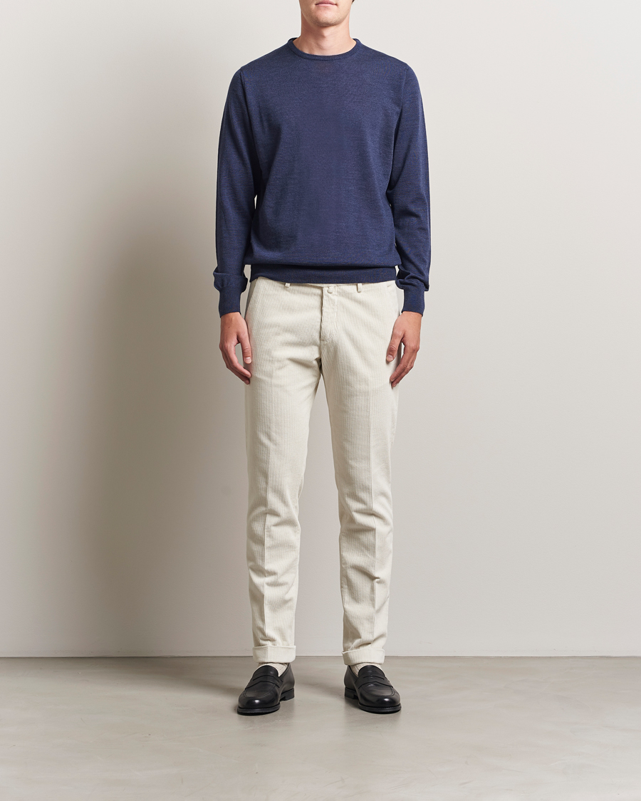 Men | Sweaters & Knitwear | Morgano | Extra Fine Merino Wool Crewneck Mid Blue