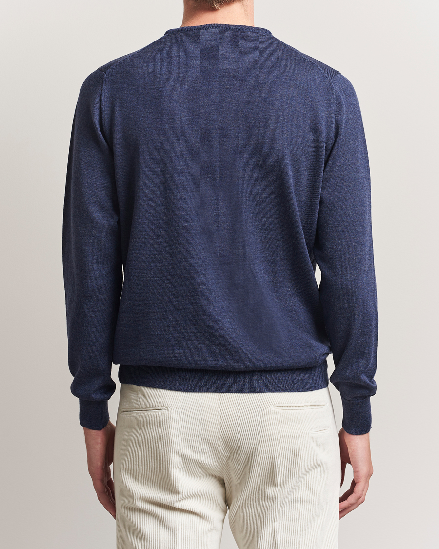 Men | Sweaters & Knitwear | Morgano | Extra Fine Merino Wool Crewneck Mid Blue