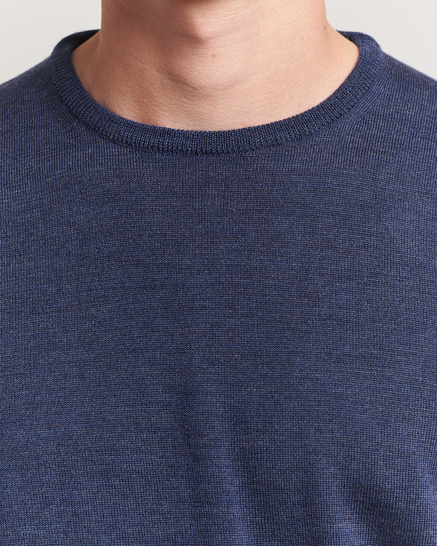 Men | Sweaters & Knitwear | Morgano | Extra Fine Merino Wool Crewneck Mid Blue