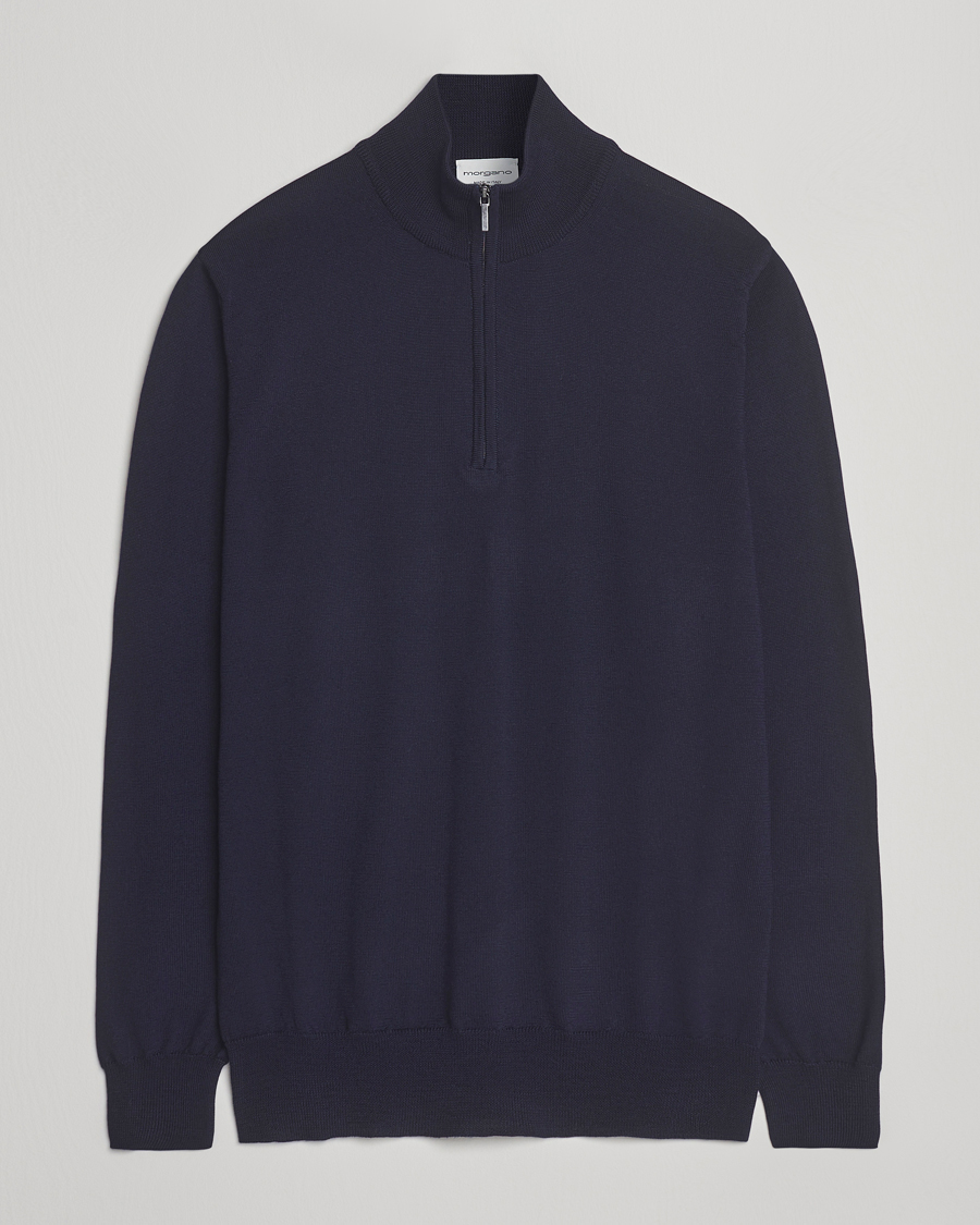 Men | Sweaters & Knitwear | Morgano | Extra Fine Merino Wool Half-Zip Navy