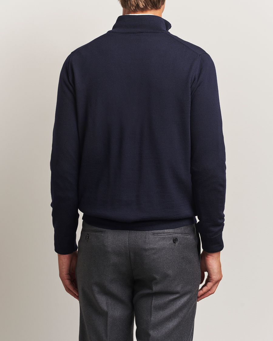 Men | Sweaters & Knitwear | Morgano | Extra Fine Merino Wool Half-Zip Navy