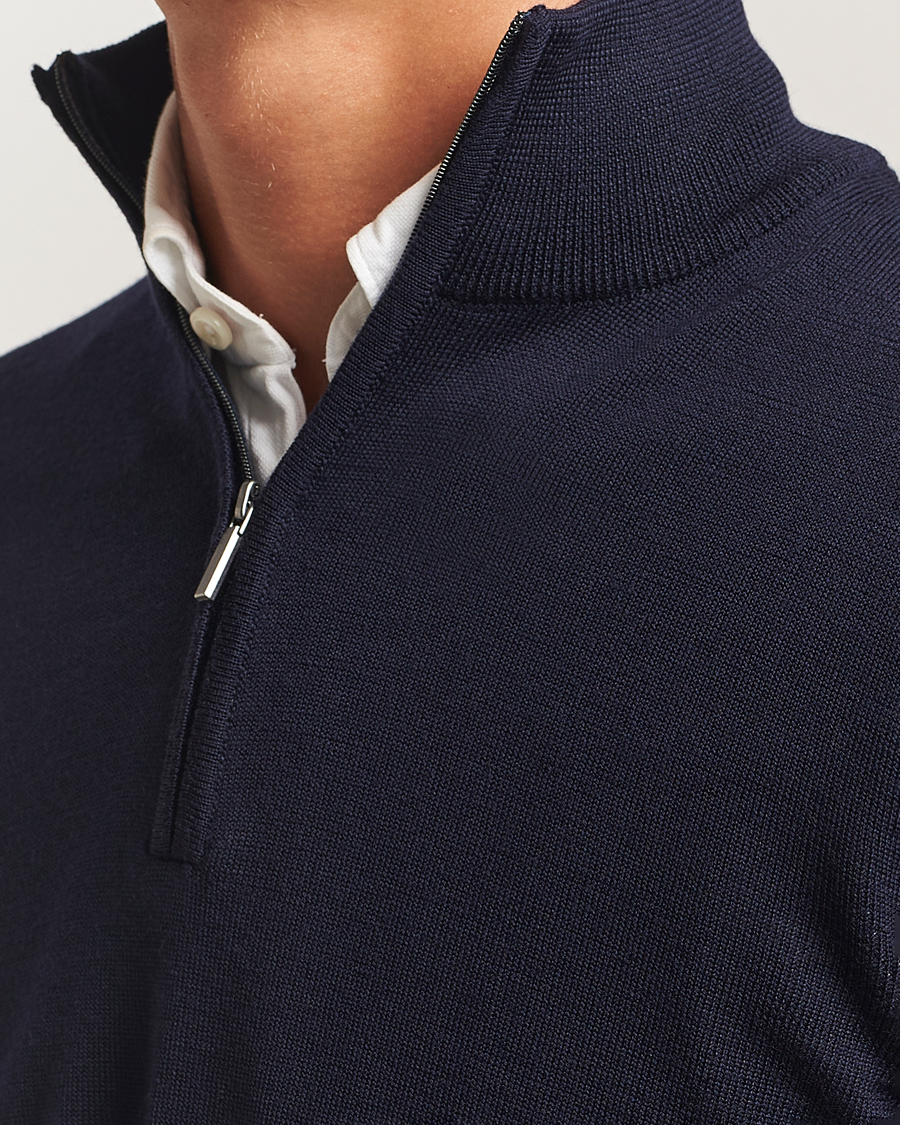 Men | Sweaters & Knitwear | Morgano | Extra Fine Merino Wool Half-Zip Navy