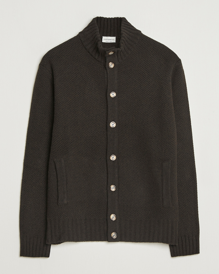 Men | Sweaters & Knitwear | Morgano | Heavy Knitted Wool/Cashmere Cardigan Dark Brown